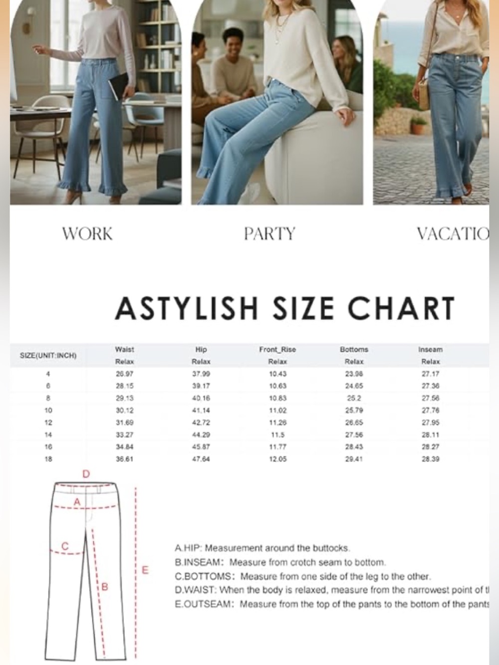 Wide Leg Ruffle Hem Jeans - Picture 4 of 4